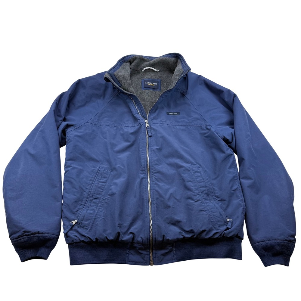 Lands' End Mens Squall Jacket Y2K 90 Blue Fleece Lined Water Resistant Bomber XL